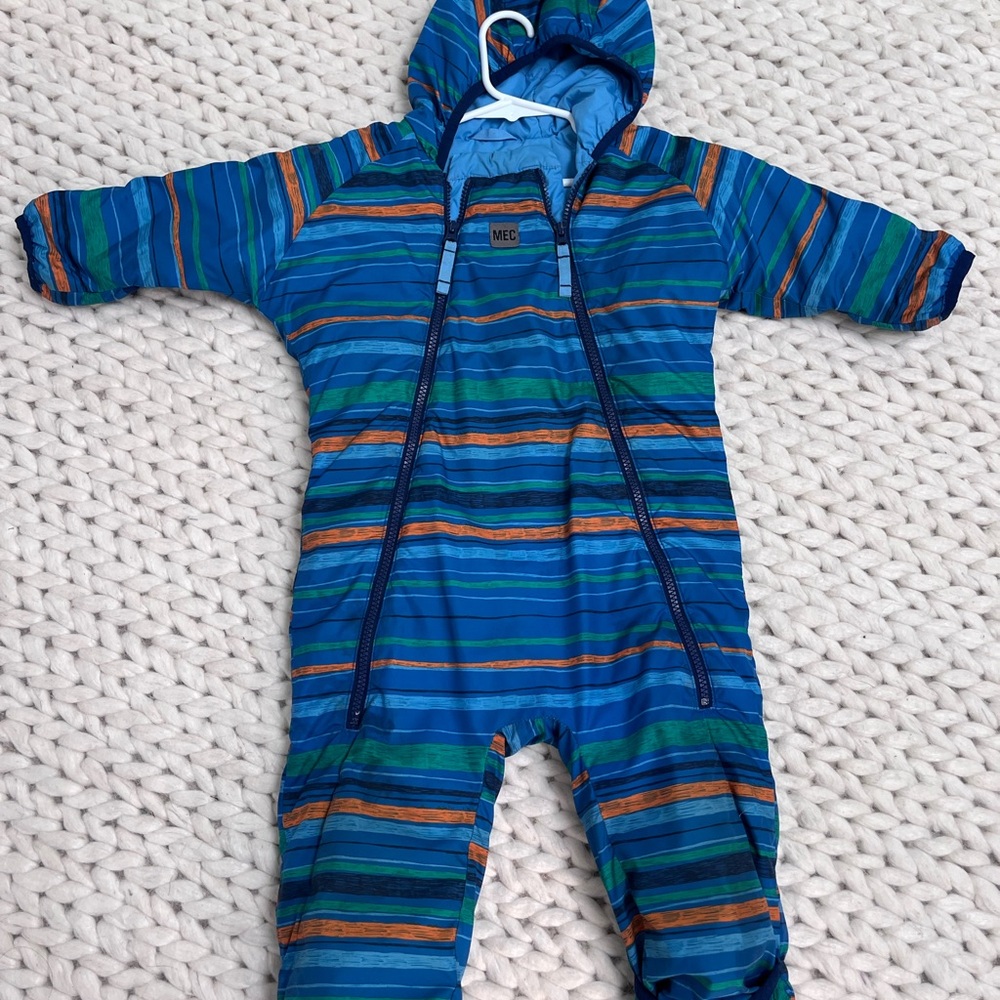 MEC Vibrant Blue and Orange Striped Kids snowsuit